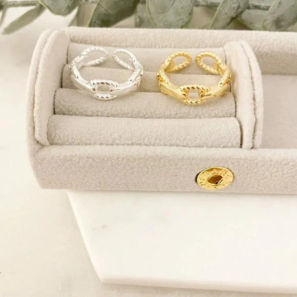 925 Sterling Silver Curb Chain Ring Chain Link Ring Stackable Minimalist Ring - Picture 4 of 9